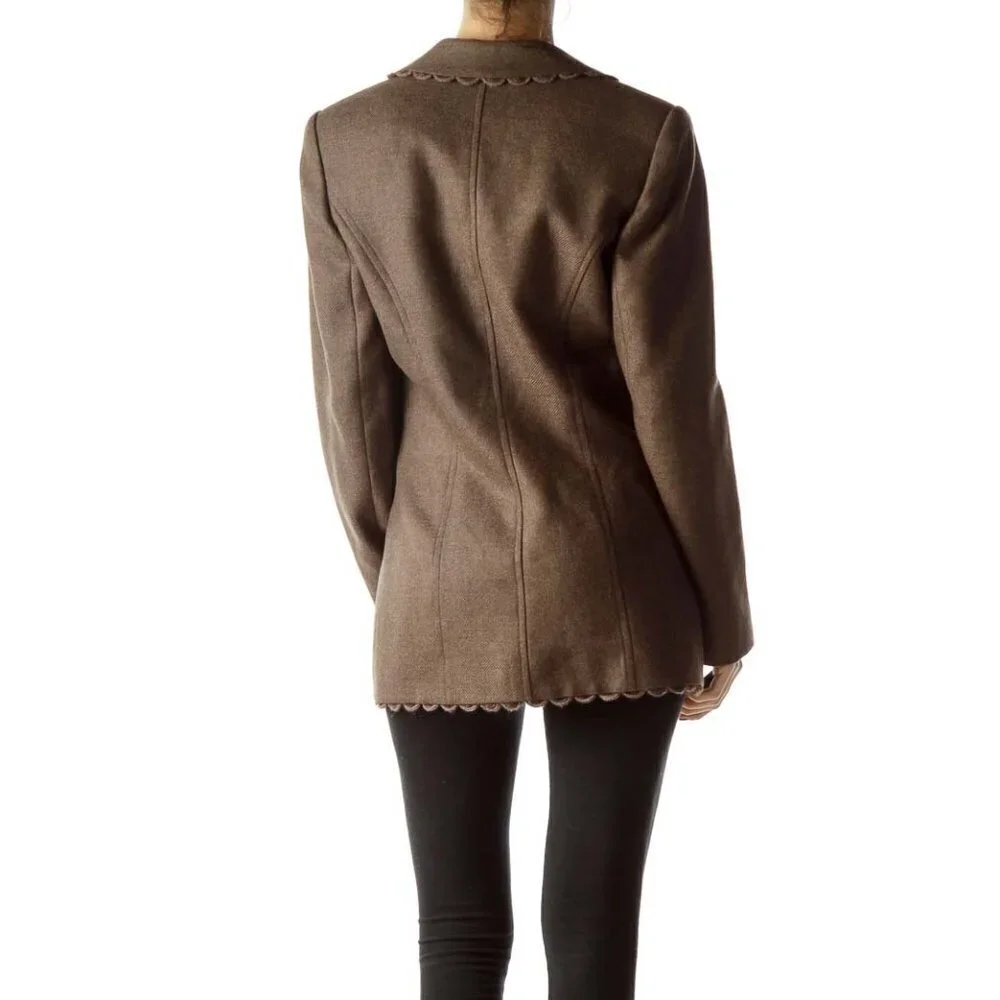 Brown Collared Buttoned Tweed Jacket - Picture 2 of 3
